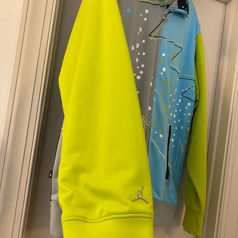 Jordan XL Y2K Graphic Zip-Up Track Jacket - Blue, Black and Neon Yellow